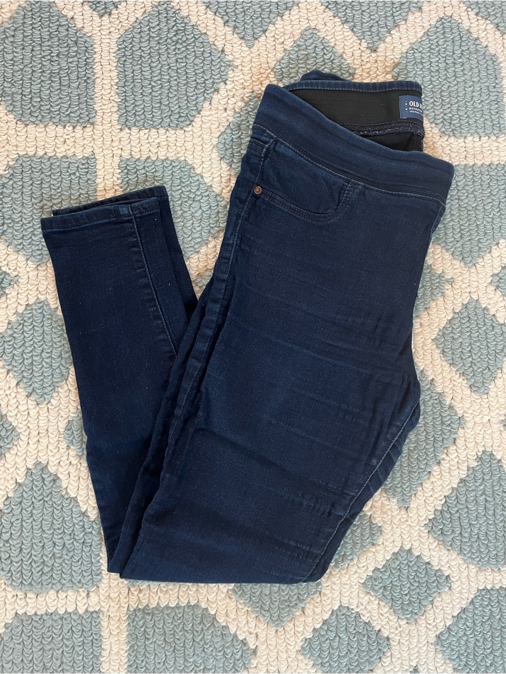 Old Navy Navy Rockstar Mid Rise Blue Skinny Jeans